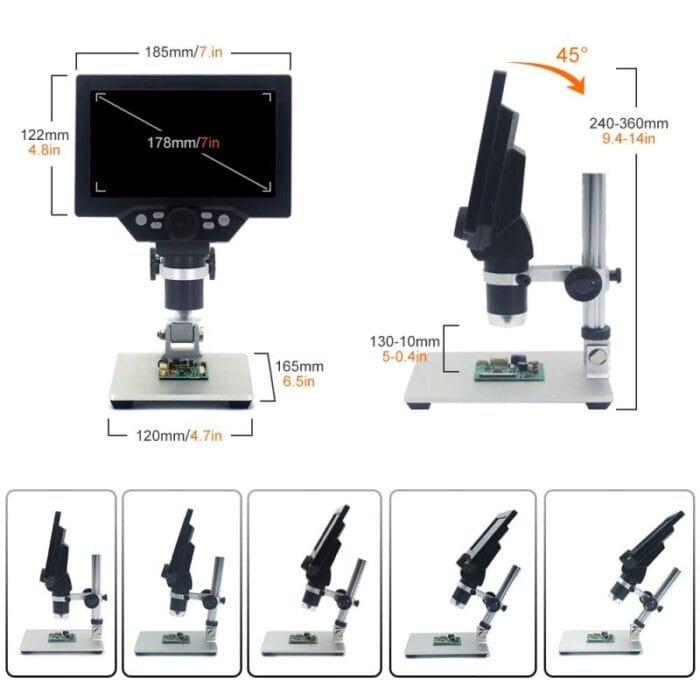⁦ميكروسكوب رقمي محمول G1200 بشاشة 7 بوصة ودقة 12 ميجابكسل وتكبير 1200X⁩ - الصورة ⁦2⁩